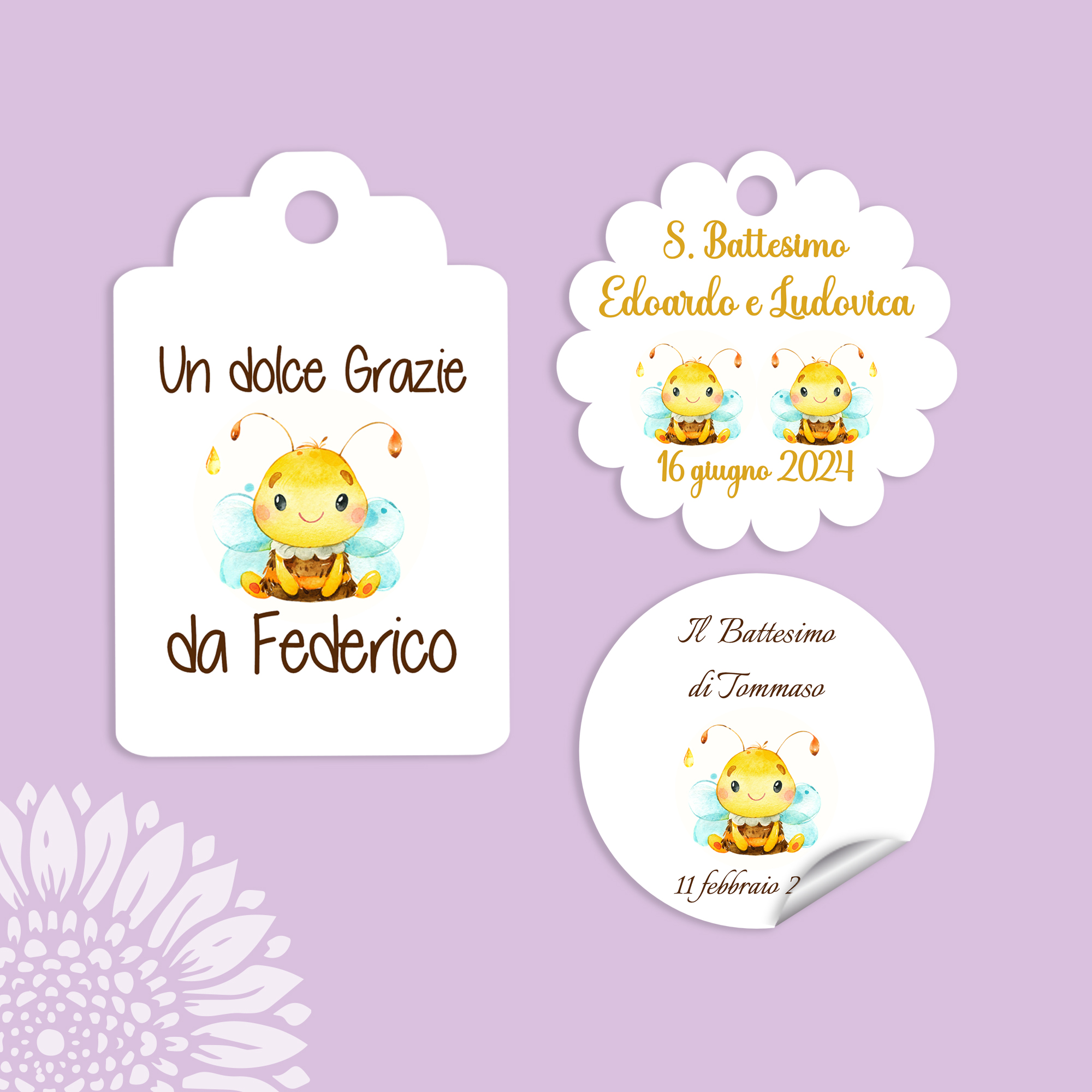 Cartellino o Adesivo Battesimo Ape Personalizzato | Bomboniere miele | Anche File Digitale (APE-02) - immagine 5