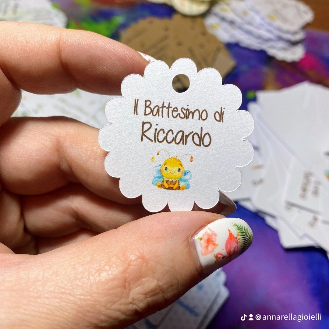 Cartellino o Adesivo Battesimo Ape Personalizzato | Bomboniere miele | Anche File Digitale (APE-02) - immagine 16
