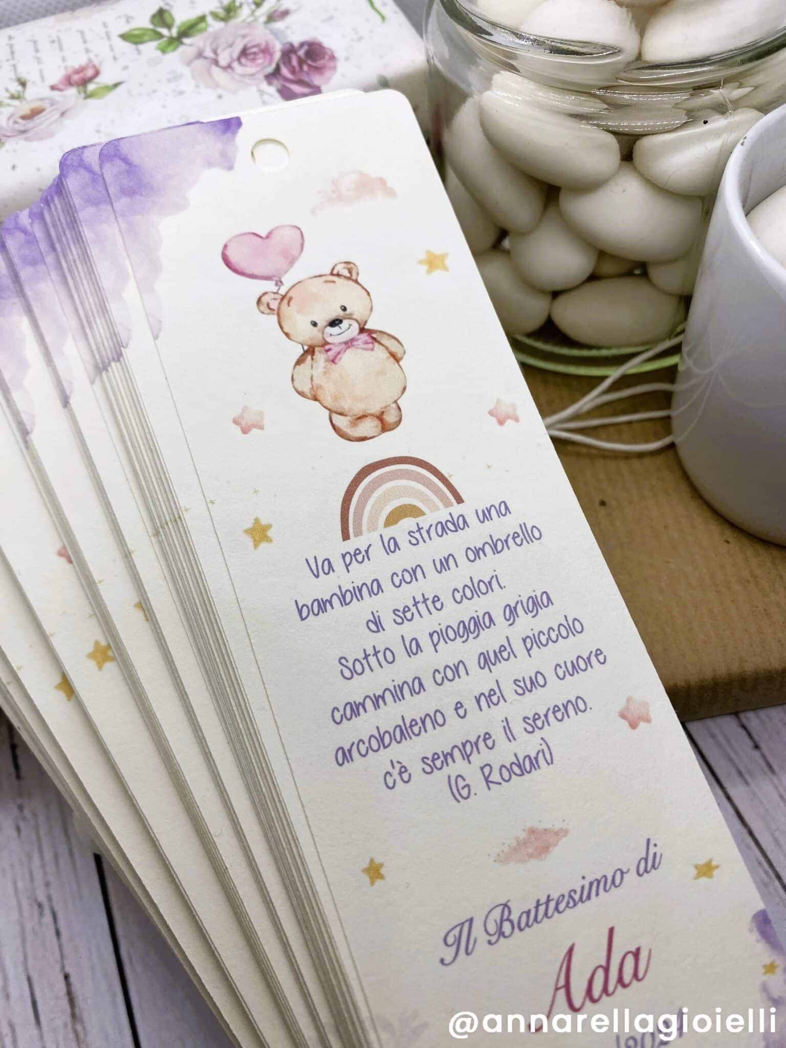 Segnalibro Segnaposto Battesimo Personalizzato con Orsetto e Arcobaleno (BKM-OR-11) - immagine 6