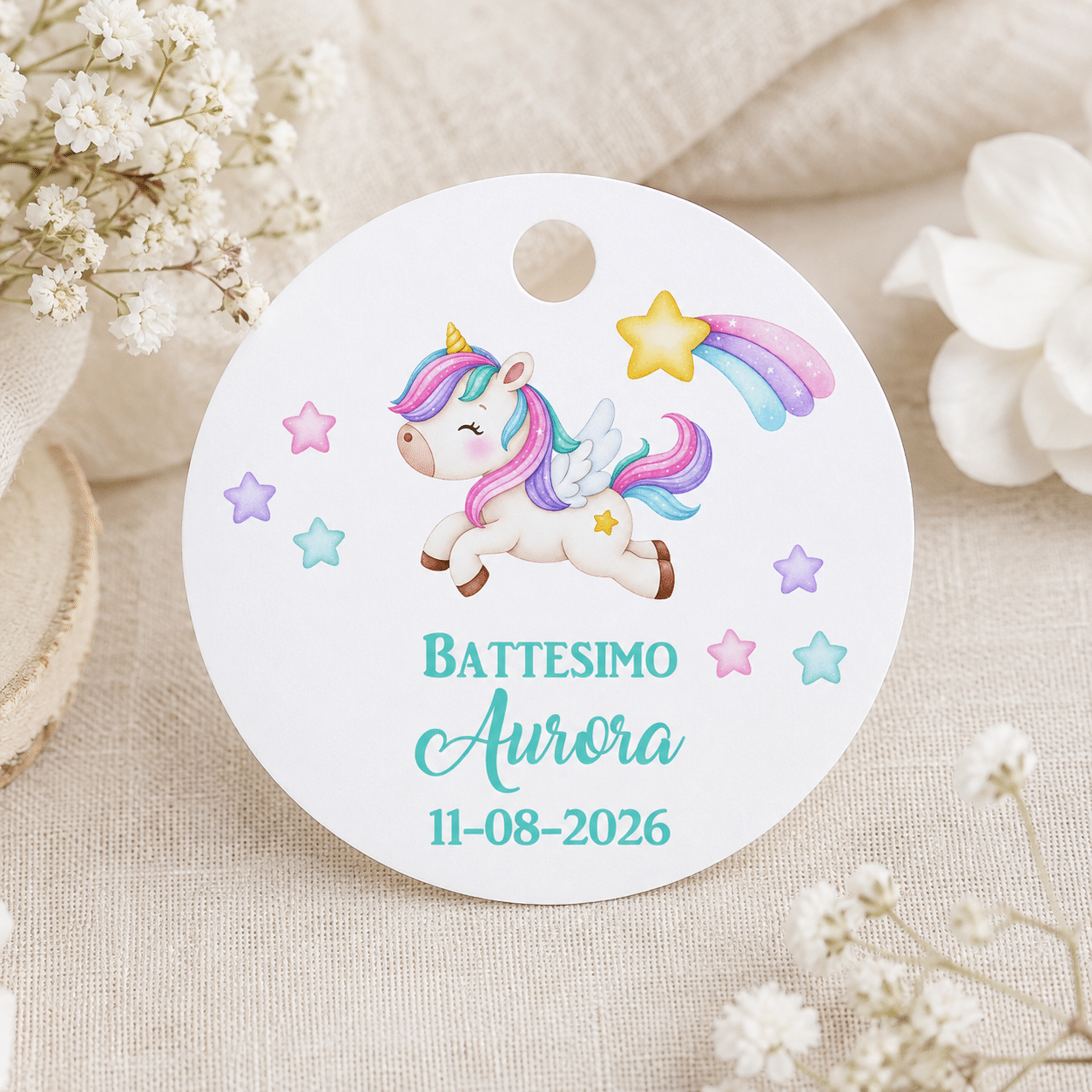 Cartellini Battesimo Unicorno | Etichette adesive compleanno Personalizzate (Anm-18)