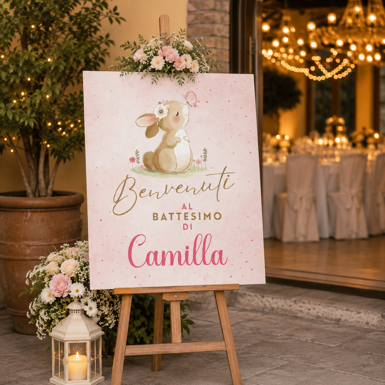 Cartello Benvenuto Battesimo Bambina Personalizzato – File Digitale A2 (ANM-02-TB) - immagine 3
