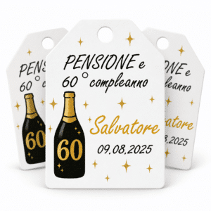 Cartellino Personalizzato Pensione e 60° Compleanno con Bottiglia Champagne (TAG-60)