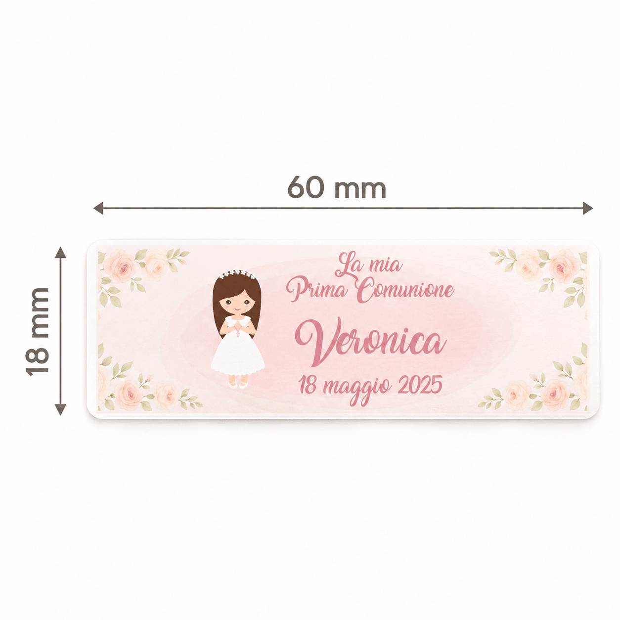 Adesivo Prima Comunione personalizzato 60x18 mm – Etichetta bomboniera con nome e data (C35-NUT) - immagine 4